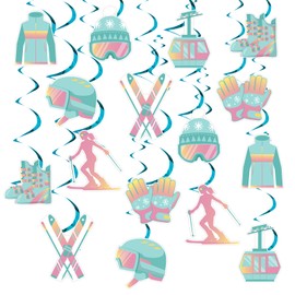 Wonmelody Skiing Party Decor 24Pcs Ski Winter Sports Hanging Swirls Teal Blue Winter Sport Hanging Swirls Ceiling Streamer Skiing Hanging Decor Skier Birthday Supplies for Snowboard Baby Shower