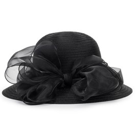 Women Organza Kentucky-Derby Sun-Hat Fascinator-Tea-Party Hat Bowler Church Hat for Spring Summer