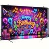 Neon Music Birthday Party Background Cloth Theme Birthday Backdrop Lantern