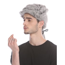 WIG ME UP - DH1126-ZA68E Baroque Men's Wig Nobleman Lord Judge Court Composer Poet Grey Curly Long Braid