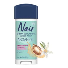 Nair Crema Depiladora Glides Away Argan Oil 86 ml. Probada por Dermatólogos con Ingredientes Naturales. Piel Suave y Tersa hasta por 1 Semana