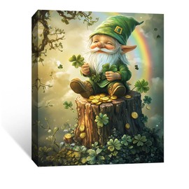 St Patricks Day Wall Decor Canvas Printing, Gnomes Leprechaun Wall Art Framed, Suitable for Festive Decor