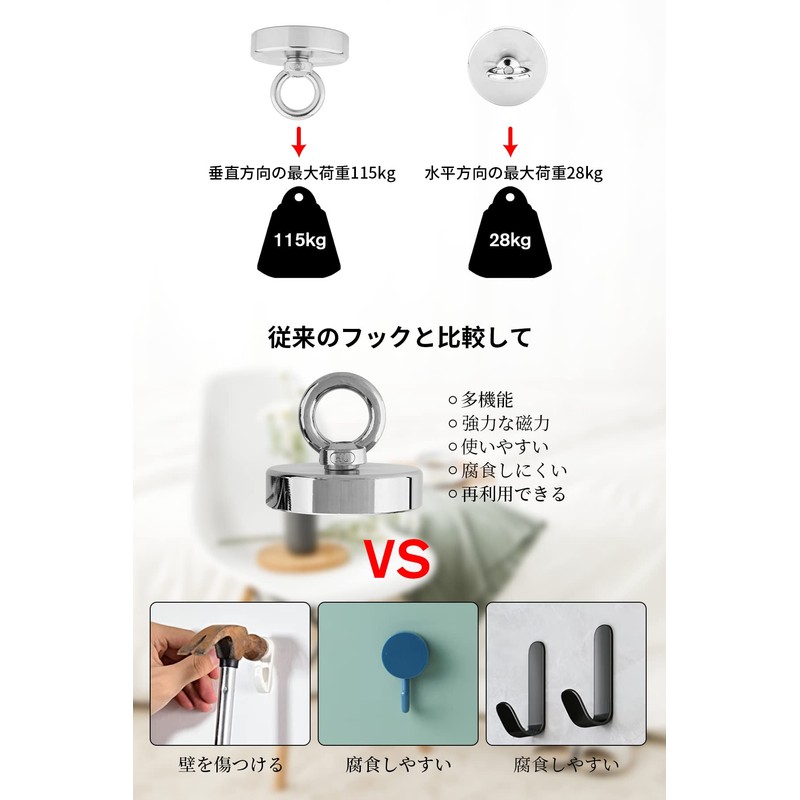 YESCUT Ultra Strong Magnet Hook with Carabiner 【1-Piece Set】 Load