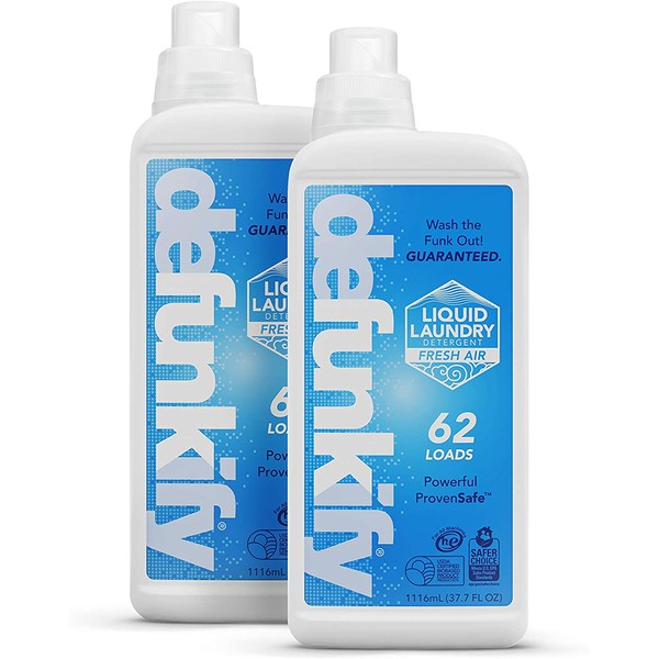 New! Defunkify Liquid Laundry Detergent, Fresh Air - Crushes Odor - EPA Safer Choice - 87% BioBased - 124 Loads (2-Pack of 62 Load Bottles) (Fresh Air)