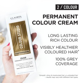 Clairol Colour Studio Permanent Colour Cream | Hair Dye | Long-lasting Rich Tones | 100% Grey Coverage | Dermatologically Tested Vegan Formula | Hair Colouring Kit | Butterscotch Blonde 8/0 | 50ML