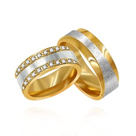 Uloveido Stainless Steel His and Hers Wedding Bands Engagement Rings Set, Matching Gold Plated Couples Ring for Women Girls Y997 (Women, Size 7)