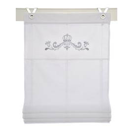 Roman Blind Bateau Cotton White with Eyelets Kessy Crown Embroidery Grey Style Shabby Vintage 60 x 140 cm (W x H)