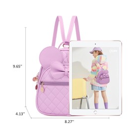 KL928 Girls Quilted Bowknot Cute Mini Backpack Small Daypacks Convertible Shoulder Bag Solid Color Purse for Women (DX-Light Purple)