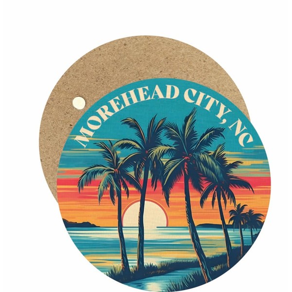 Morehead City North Carolina Beach Sunset Round Wooden 2.5" Fridge