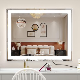 BEAUTME Vanity Mirror With LED Lights - Tabletop Hollywood Makeup Mirror for Bedroom - Aluminium Frame, 48.540.5cm, White