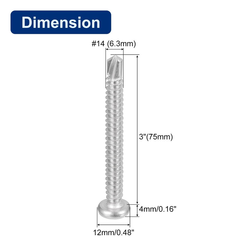 sourcing map #14-3" Self Drilling Screws, 30pcs 410 Stainless Steel