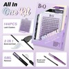 B&Q Lashes Extension Set, 144 Pieces, Invisible Band, Lash Clusters,