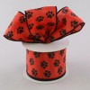 Expressions/RG Ribbon Black Paw Print Red Satin Wired Edge 2.5"