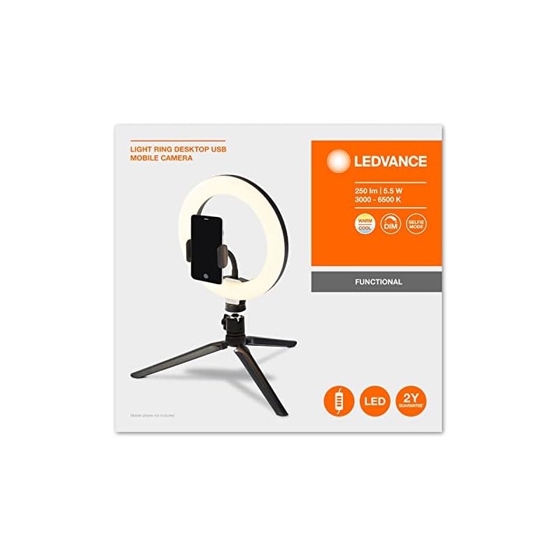 LEDVANCE Mobile Camera Light Ring Desktop, 5.5 W, Negro