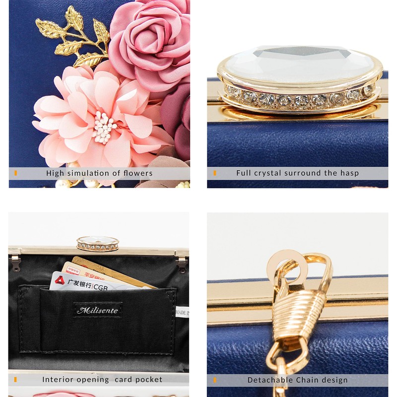 Milisente Evening Bag for Women, Flower Wedding Evening Clutch Purse