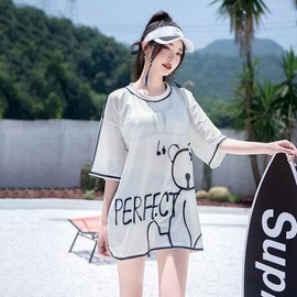 Women's Three-Piece Loose Fit Bikini Set: Tummy Control, Slimming & Long Coverage for Hot Springs White - XL (110-125 catties) 2ea