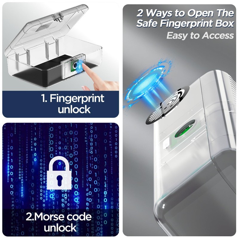 AICase Biometric Fingerprint Storage Box, Transparent Portable Jewelry Cash Safe