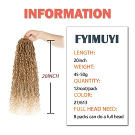 Goddess Locs Crochet Hair 20 Inch 8 Packs Boho Faux Locs Crochet Braids Pre Looped Hippie River Locs Crotchet Hair For Women (20Inch /pack of 8/ #27/613)