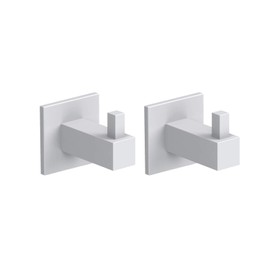 Kon-fort Home Square Bathroom White Towel Hook, 2 Pack Bathroom White Hooks, SUS 304 Stainless Steel Wall Mounted, Square Hangers Towels, Robes Clothes Hats. Kitchen Bedroom High End Designers