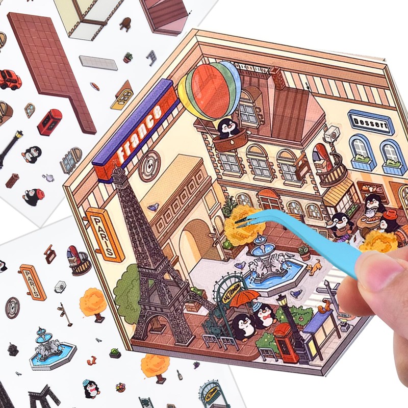 4 Sets DIY Mini 3D Penguin Travel Theme Sticker Scenes