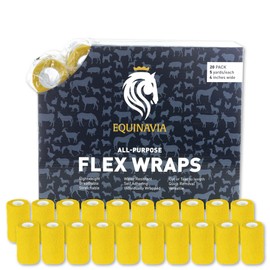 Equinavia 20 Pack Self Adhesive 4 Inch Vet Wraps with Easy-Dispenser Case | Bandages for Horses, Pets, Sports, Tattoo - Black - 20 x 5 yd - Yellow - 20 x 5 yd