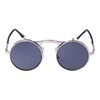 Ultra Silver Frame Black Lenses Flip Up Round Steampunk Sunglasses