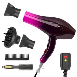 Ionic Hair Dryer,2400W Negative Ion Low Noise Hair Dryer Professional Fast Drying Hair Dryer with 2 Speeds, 3 Heat Settings, Cooling Button,with Diffuser for Curly and Straight Hair（Crimson Fade）