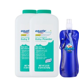 Pure Corn Starch Baby Powder. Hypoallergenic Vitamine E & Aloe Vera-Talc-Free(Pack 2, 22 Oz.) w/Candy Freezer Collpasible Bottle