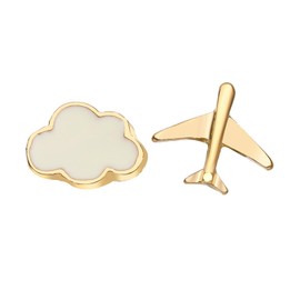 Yienate Tiny Hippie Stud Earrings Boho Gold Plane Cloud Stud Earrings Statement Asymmetry Plane Cloud Earrings Unique Minimalist Aeroplane Earrings Jewellery for Women and Girls, Zinc, No Gemstone