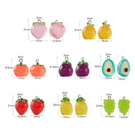 Stiesy 40Pcs 8 Styles Resin Fruit Charms Pendants Imitation 3D Fruit Charm Transparent Strawberry Grape Peach Pineapple Dangle Charms for DIY Crafts Jewelry Making