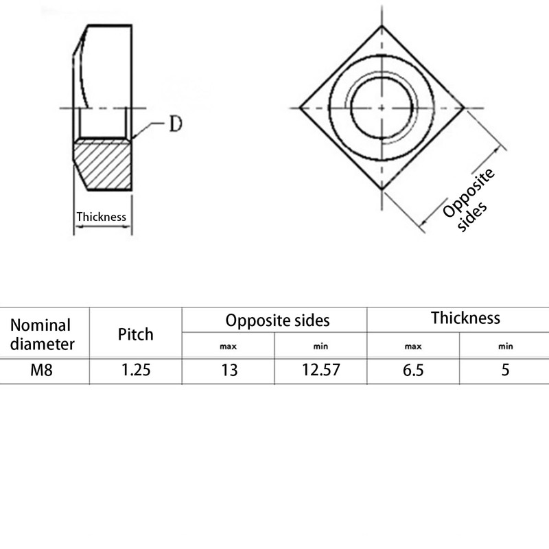20Pcs Stainless Steel Square Nuts, M8x13mmx6mm Square Thread Insert Nuts