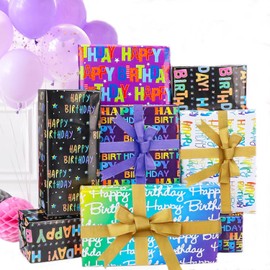 Wrapping Paper,Cydaluya Birthday Wrapping Paper,6 Sheets Recyclable Birthday Gift Wrap,Birthday Gift Wrapping Pape with Gradient Multi-color Perfect for Boy Men Girl Women(70x50cm)