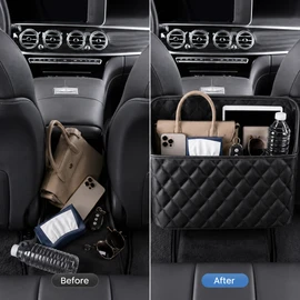 Car Seat Storage Organizer for Front Seats – PU Leather Mesh Bag for Handbags, Bottles, Tablets & Daily Essentials