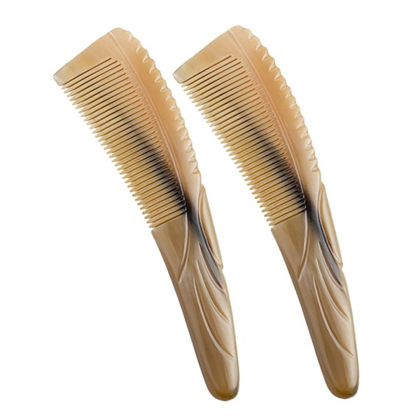 VICASKY 2pcs Natural Ox Horn Comb Fine Tooth Scalp Massager