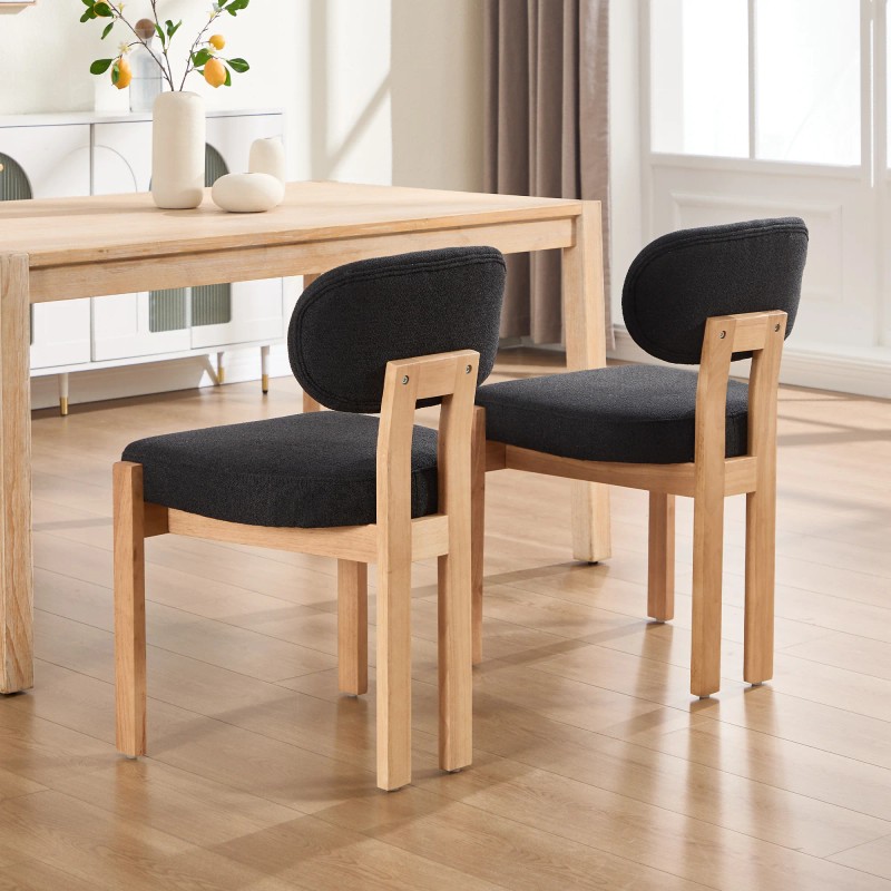 Modern Fabric Dining Chair Set of 2 Rounded Back Upholstered