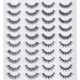 Clear Band Eyelashes Russian Volume Fluffy Strip Lashes 10 Pairs Natural Wispy D Curly False Eyelashes Look Like Extensions (HTZE54)