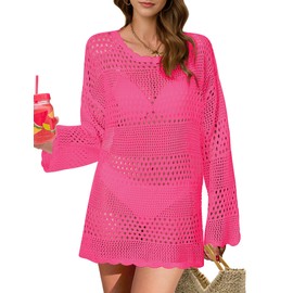Buauty Womens Swimsuit Coverup Crochet Swim Cover Ups Bikini Bathing Suits Swimwear 2024 Summer Beach Dress Vacation Outfits Rosy