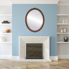 Oval Beveled Wall Mirror for Home Decor - Athena Style - Vintage Walnut - 20x26 Outside Dimensions