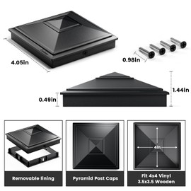 SIEDiNLAR 4x4 Pyramid Post Caps Waterproof Outdoor 4x4 Post Cover, Fits 3.5x3.5 4x4 Wood Vinyl Posts for Fence Deck Mailbox Patio (Black, 6 Pack)