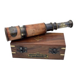Handheld Brass Telescope Maritime Sailors Masterpiece with Wooden Box Pirate Spyglass