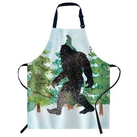 Smooffly Sasquatch Watercolor Apron Unisex Adjustable Bib Apron Cooking Kitchen Chef Women Men Aprons for Home Kitchen, Restaurant,Coffee House,Shop,Garden