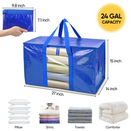 BALEINE 2-Pack Oversized Moving Bags with Reinforced Handles, Heavy-Duty Storage Tote Moving Supplies for Packaging, Camping (Blue w/Window, 2-Pack)