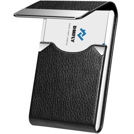 Business Card Holder, Metal Business Card Case Pocket, Card Holder for Women & Men, Professional PU Leather RFID Blocking Name Card Case with Magnetic Clasp (Litchi Black)