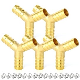 ERGAOBOY 5 Pcs 6mm Brass Hose Nozzle, 3 Way Y Shaped Hose Fitting with 15 Pcs Clamps