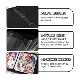 Card Binder Fits 400 Cards, 4 Pocket Trading Card Album Holder with 50 Removable Sleeves, Portable Collection Card Folder, Game Card Case Book with Zipper for Boys Girls Gifts