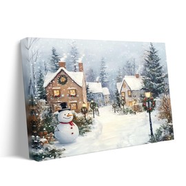 Christmas Canvas Wall Art Decor - Snowman and Snowy Wreath Theme for Living Room, Bedroom or Office - Festive Holiday Wall Décor,8X10 inch Add Cozy Winter Charm to Your Christmas Home Decoration