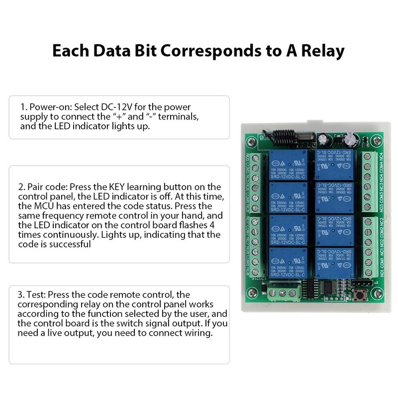 Serounder DC 12V Relay Remote Switch, RF Remote Control 8