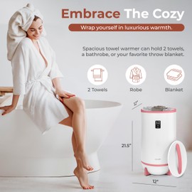 SereneLife Portable Towel and Blanket Warmer – Towel Heater for Bathroom, Single Touch Operation, Fragrant Disc Holder, LED Ring, Built-in Timer (15-60 Minutes), Auto Shut-Off, Pink