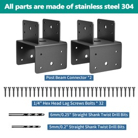 6x6 Post Anchor Connector, 2Pack Stainless Steel Post Caps Tie Bracket for 6x6 and 4x6 Wood Posts, Beam Anchor Connector, Post Base Bracket for Supporting Wood Beams, Black