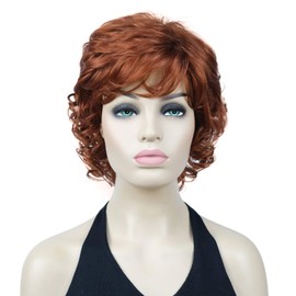 Lydell Short Wavy Curly Fluffy Synthetic Wigs with Bangs for Women Fox Red